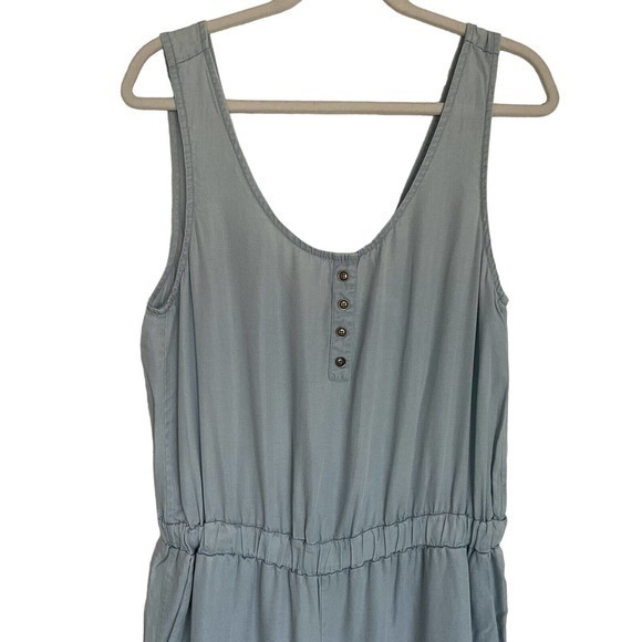 LEITH Anthropologie Romper Blue Size Small S Jumpsuit V Neck Tencel Summer Vibes - Picture 1 of 8